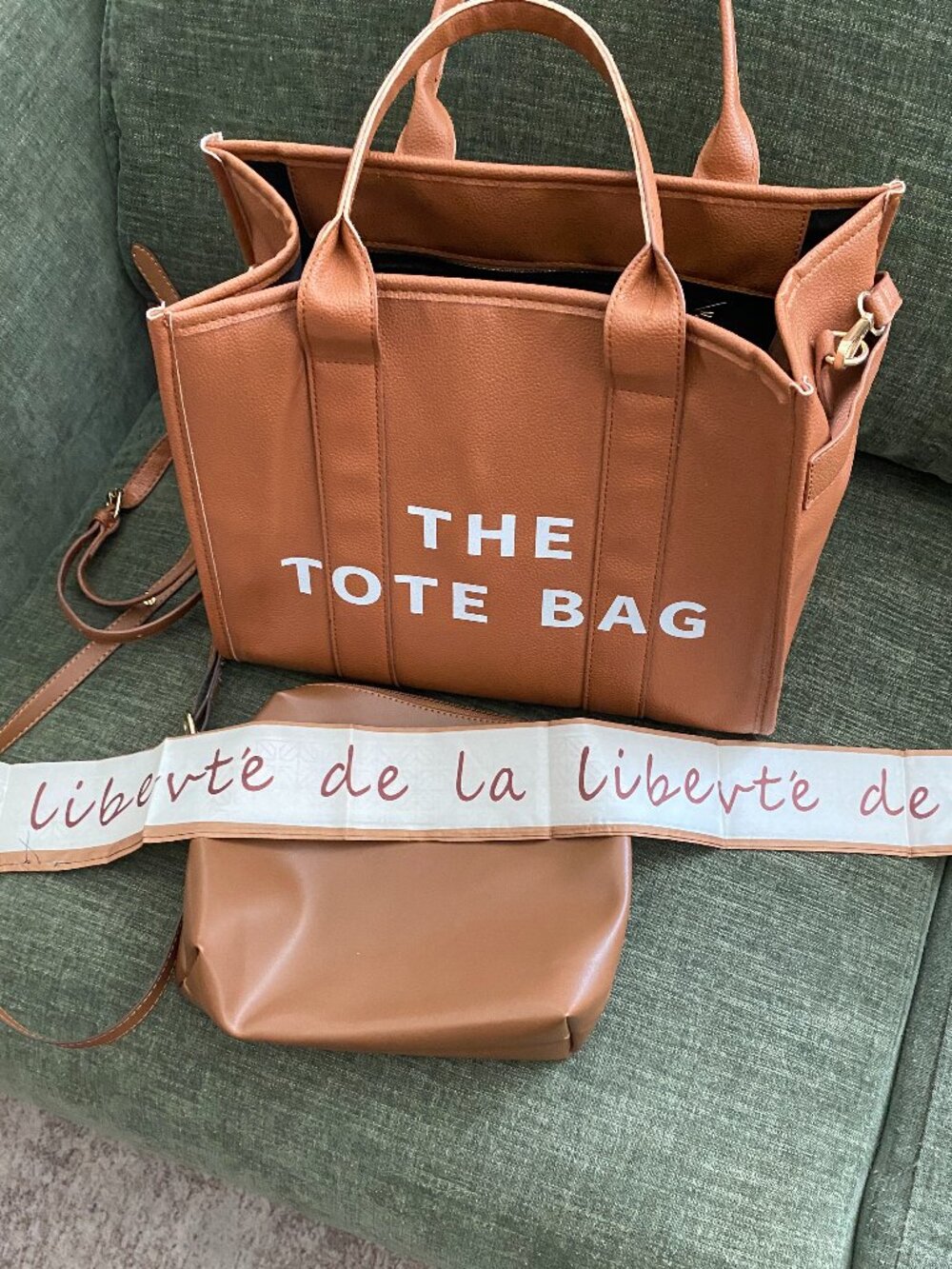 The Tote Bag Marc Jacobs Inspired Vegan Leather Tote Camel Crossbody Satchel - Picture 7 of 15